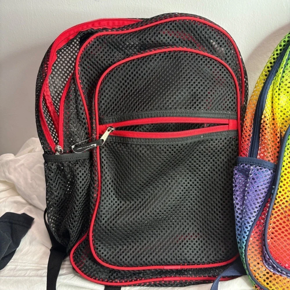 Eastsport Mesh Backpacks 2 Piece Bundle Black Red Rainbow Colorful